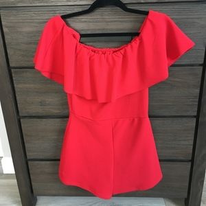 Off the Shoulder Red Romper